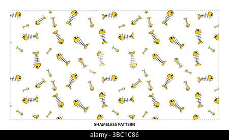 Funny Cartoon Fish Bone Skeleton Seamless Pattern for Seafood Themes Stock Vector