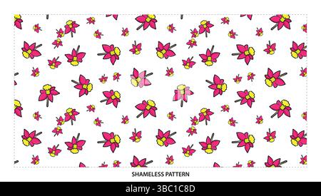 Vibrant Fuchsia and Yellow Abstract Flower Seamless Pattern Design Stock Vector
