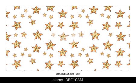 Cheerful Orange and Yellow Star Flower Seamless Pattern for Festive Designs Stock Vector