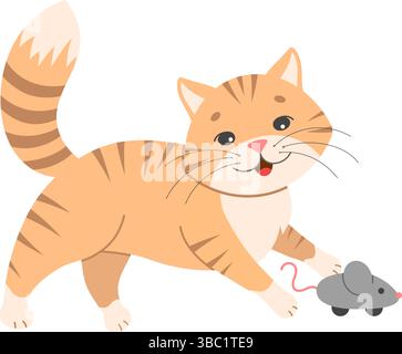 Adorable orange tabby cat playing with a toy mouse. Perfect for pet related designs, branding, or creative projects Stock Vector