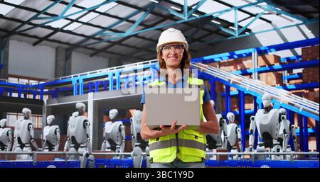Innovative Woman Engineers Creating Virtual Reality Software For Warehouse Automation. Stock Photo