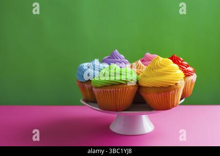 Easter holiday cupcakes on the little stand, place for text Stock Photo