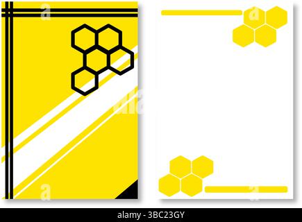 Two abstract letterhead designs, with yellow and black hexagon patterned page templates on white and yellow background. Modern and attractive design e Stock Vector