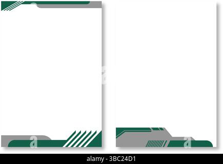 Two abstract letterhead designs, with page templates with green and grey abstract geometric designs and diagonal lines on white. Modern and attractive Stock Vector