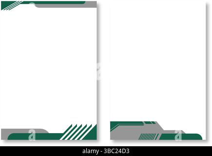 Two abstract letterhead designs, with page templates with green and grey abstract geometric designs and diagonal lines on white. Modern and attractive Stock Vector