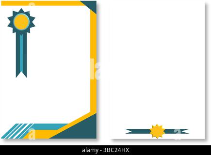 Two abstract letterhead designs, with certificate or award page templates with blue, yellow and turquoise ribbons and geometric designs on white. Mode Stock Vector