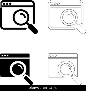 web browser search icon set in filled and outline styles Stock Vector