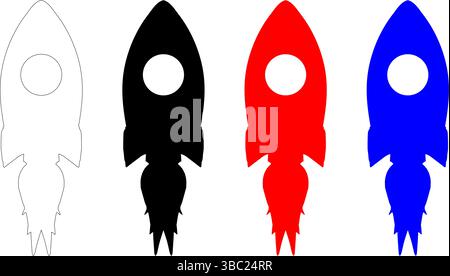 rocket icon set in outline and color variations for launch and startup themes Stock Vector