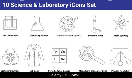 10 science and laboratory line icons set for research and education Stock Vector
