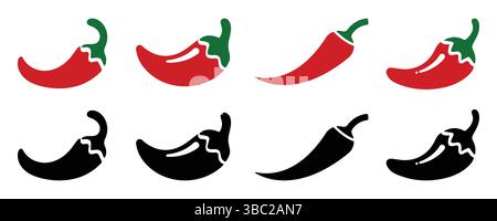 Spicy chili pepper icon set, Paprika and hot paper vector illustration set on white background Stock Vector
