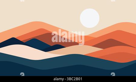 Modern abstract landscape poster, Wall art decor in mid century contemporary style, Mountain background. Vector illustration Stock Vector