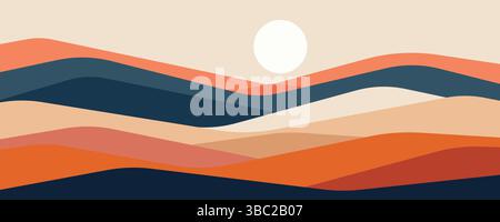 Minimalist nature abstract landscape, Art for mid century modern interior posters, Mountain background. Vector illustration Stock Vector