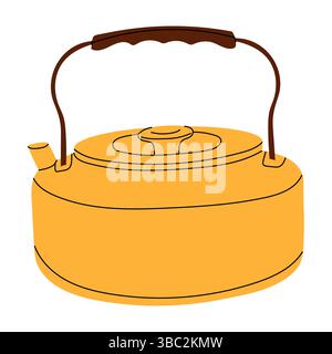 Minimalist yellow kettle illustration with handle Stock Vector