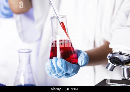 Scientist shows a diffusion in the Petri dish Stock Photo
