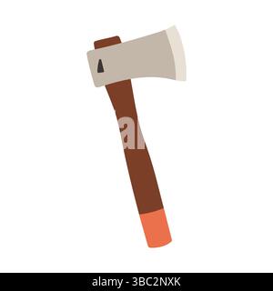 Simple camping axe. Axe doodle Illustration. Hand drawn flat style instrument. Equipment for hiking and camping Stock Vector