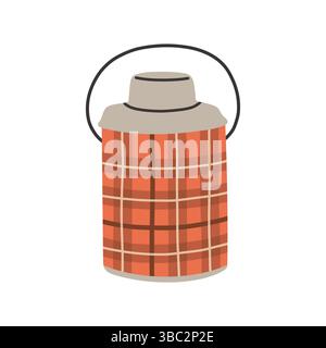 Simple camping big red thermos. Outdoor camp thermos bottle isolated flat design for hot drinks and soup Stock Vector