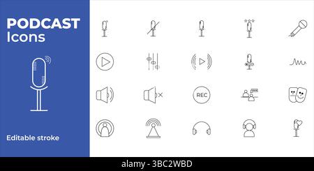 Minimalist Vector Podcast Icon Collection with Editable Strokes Stock Vector