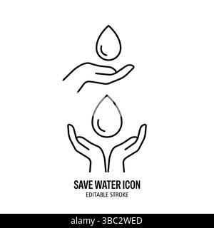 save water icon with white background. Editable Stroke Style for Web, App, Presentation, and Infographics Stock Vector