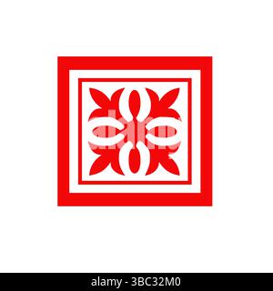 Red Decorative Tile Icon – Handmade Floral Geometric Ornament Vector Design Stock Vector