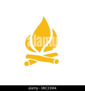 Yellow Campfire Icon – Handmade Bonfire Flame Symbol Vector Illustration Stock Vector