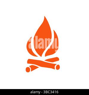 Orange Campfire Icon – Handmade Bonfire Flame Symbol Vector Illustration Stock Vector