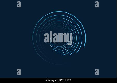 Radial spinning spiral pattern. Circular speed lines form collection. Rotating circle sound wave concepts. Abstract sunburst ray and beam design eleme Stock Vector