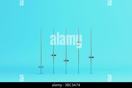 Conceptual 3D illustration featuring metal vertical rods with adjustable sliders. The design resembles an equalizer or control interface, evoking them Stock Photo
