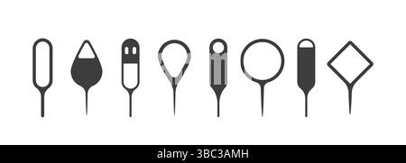 Sim ejector icon. Needle for opening SIM card slot of mobile phone. Set of Vector illustrations in Flat style Stock Vector