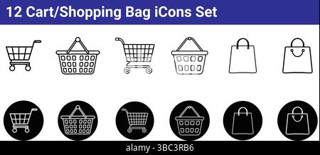 12 Cart/Shopping Bag Icons Set: Simple Vector Graphics Stock Vector