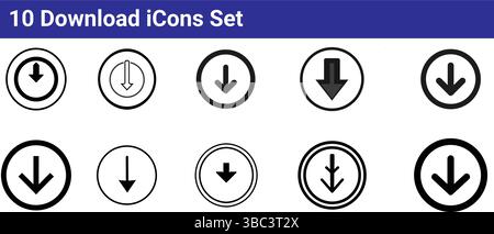 10 Download Icons Set: Simple Vector Graphics Stock Vector