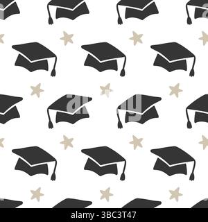Bachelor Graduation Cap Student Seamless Pattern  Stock Vector