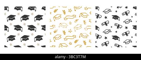 Bachelor Graduation Cap Seamless Patterns Set Stock Vector