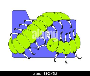 Centipede crawling over file folder 2D onboarding ui illustration Stock Vector