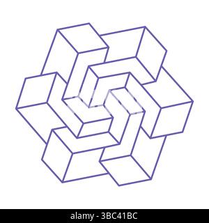 Impossible shapes. Logo. Sacred geometry figures. Optical illusion. Abstract eternal geometric objects. Impossible endless outline. Optical art Stock Vector