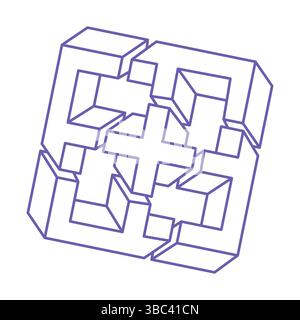 Impossible shapes. Sacred geometry figure. Optical illusion. Abstract eternal geometric objects. Impossible endless outline. Logo. Impossible geometry Stock Vector