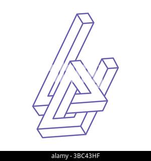 Impossible shapes, optical illusion, vector. Optical art objects. Logo. Geometric figures. Tattoo in trendy 2022 Very Peri color. Stock Vector