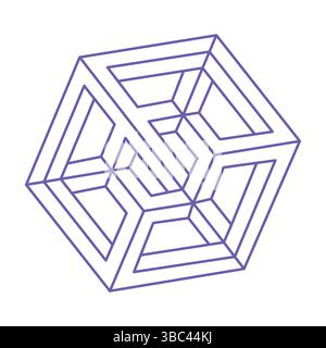 Impossible shapes, optical illusion, vector. Optical art objects. Geometric figures. Tattoo in trendy 2022 Very Peri color. Stock Vector