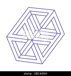 Impossible shapes. Sacred geometry. Logo. Optical illusion. Impossible endless outline shapes. Optical art. Impossible geometry shape on a white Stock Vector