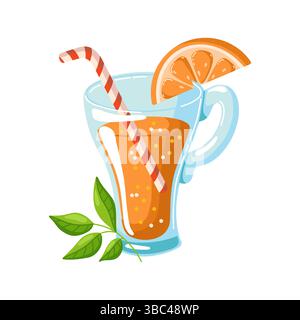 Orange Fruit Cocktail in Glass, Flat Illustration Stock Vector