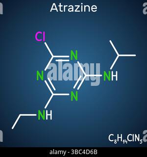 Atrazine molecule. Triazine herbicide used in agriculture for weed ...