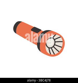 Simple red flashlight in flat style. Electric lamp vector illustration on isolated background. Pocket lantern sign business concept. Stock Vector