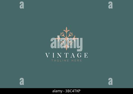 Minimalist Icon Floral Abstract Shape Royal Branding Logo with Gold Color Stock Vector