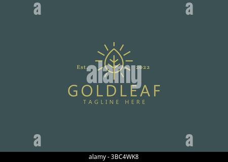Leaf Abstract Symbol Concept Logo Label. Icon Nature Creative Brand Identity Badge. Gold Coin Simple Illustration. Stock Vector