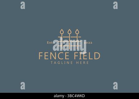 Fence and Gate Simple Line Logo Concept. Farm Field Object. Creative Idea Sign Symbol Agriculture, Village and Cottage. Stock Vector