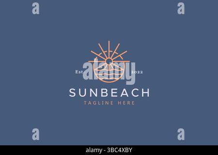 Logo Sun Beach Geometric Abstract. Sunset or Sunrise Illustration at Circle Shape. Stock Vector