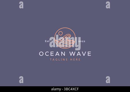 Ocean Wave At Circle Frame Shape Badge Logo Template Design. Stock Vector