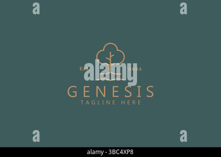 Oak Tree Simple Line Abstract Logo. Genesis Life Nature Concept Design Branding. Park, Outdoor and Forest Sign Symbol. Stock Vector