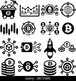 crypto icon collection in black over white Stock Vector