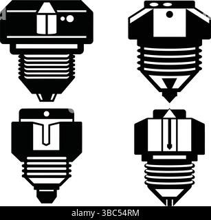 3d printer filament icon set in black over white Stock Vector