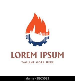 Simple Minimalist Burn Flame Fire with Gear for Casting or Forged Industrial Logo Design Vector Stock Vector